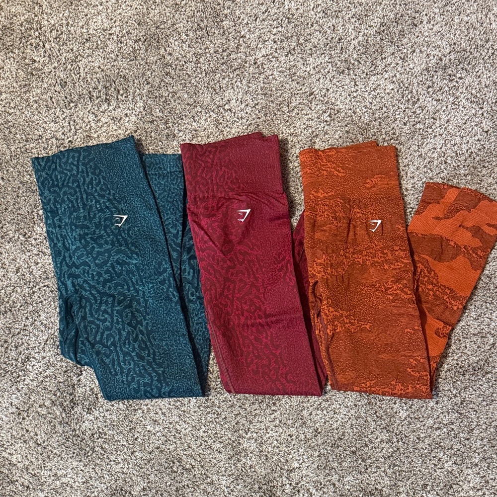 Gymshark Leggings Set - Teal, Maroon, and Rust